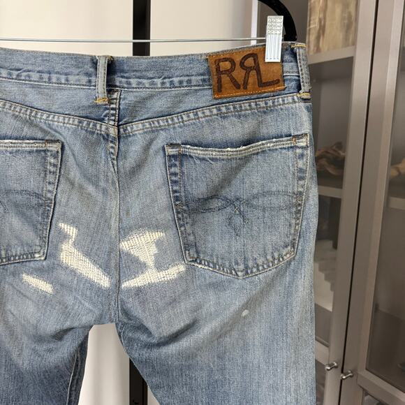 RRL Ralph Lauren Selvedge Denim Distressed Patch Jeans 32 Low Straight Double RL - Picture 5 of 7